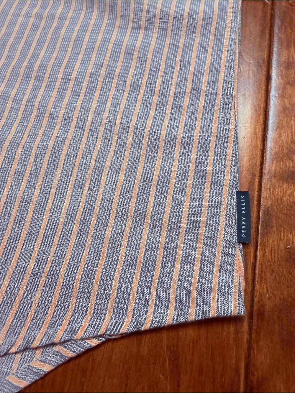 Perry Ellis Blue and Pink Striped Short-Sleeve Button-Down Shirt